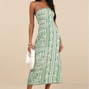 Lulu's Strapless Green Patterned Dress